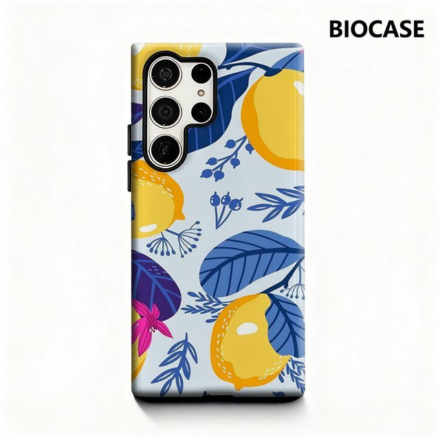 Handyhülle mit Zitronen- und Blumenmuster für Samsung Galaxy S25 Ultra, S24 und S23 Ultra Plus in Multicolour mit glänzender doppellagiger Rückseite - Bild 1
