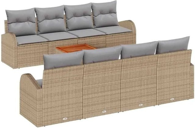 vidaXL Garten-Sofa-Set 9-teilig aus Polyrattan und Akazienholz in Beige und Hellgrau mit Stauraum und wetterfesten Kissen - Bild 1