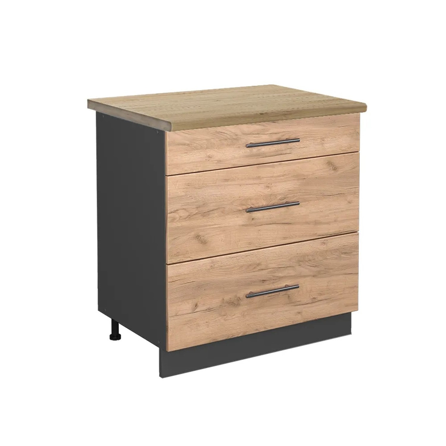 Vicco Küchenunterschrank Fame-Line Goldkraft in Eiche und Anthrazit mit 3 Soft-Close-Schubladen, Breite: 80 cm, Höhe: 82 cm, Tiefe: 60 cm - Bild 2