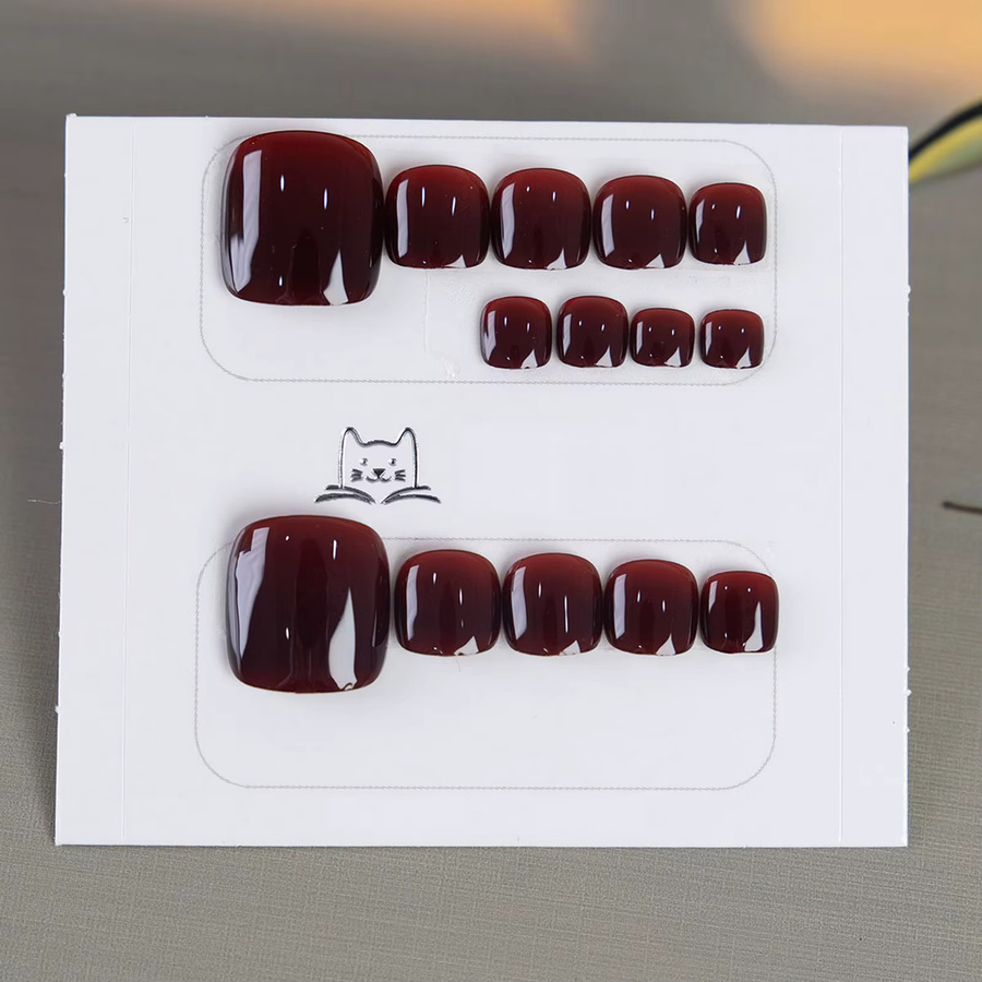 YADORNOS Kunstnägel, weinrot, glänzend, 14 Stück, quadratisch, für Füße - Bild 2