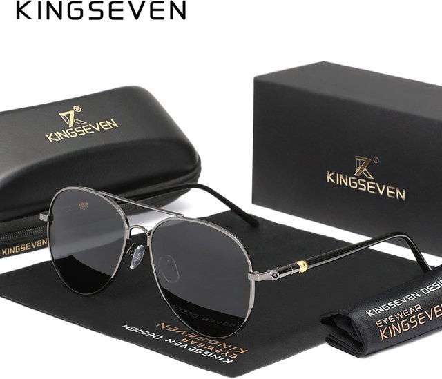 KINGSEVEN Sonnenbrille Aviator, Vollrand, Metall, Schwarz, Herren - Bild 1