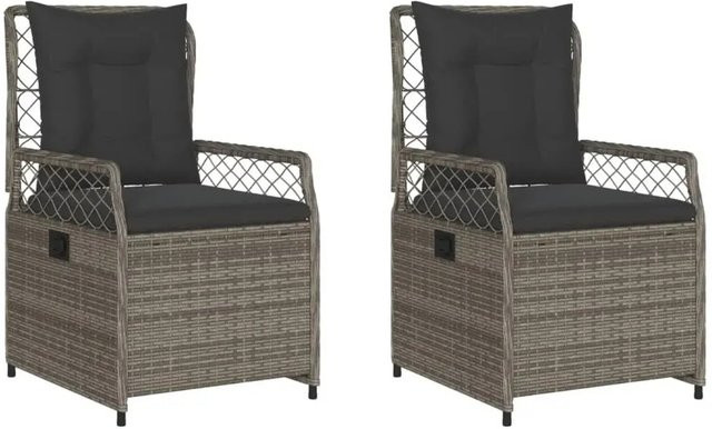 vidaXL Gartensessel Set aus 2 Stück in Grau aus verstellbarem Poly Rattan und Metall - Bild 1