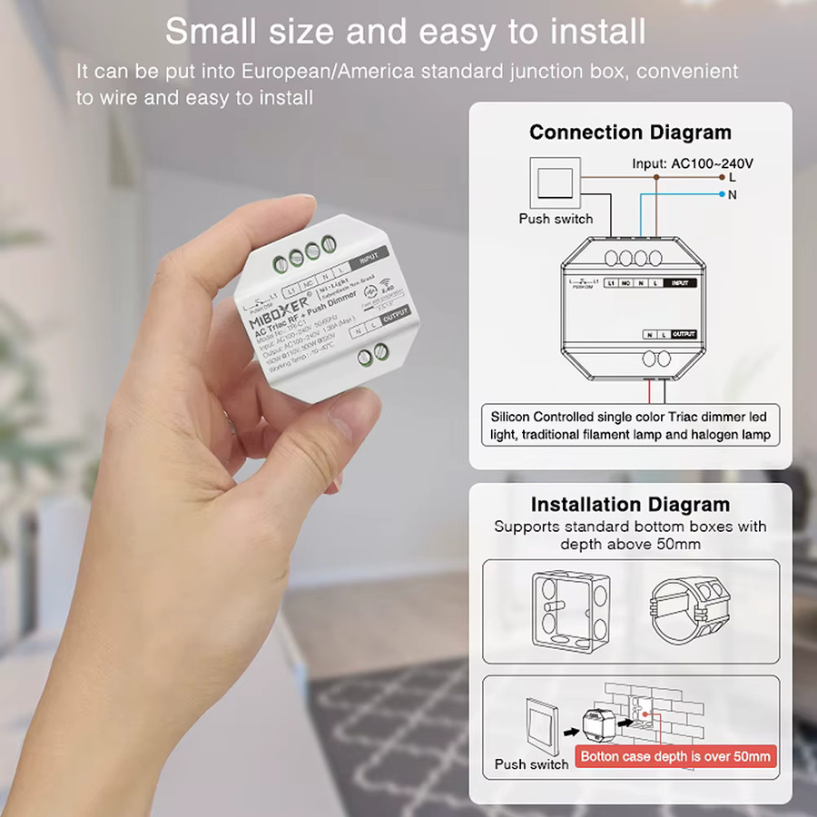 Miboxer TRI-C1 Triac Smart Dimmer Tuya Wireless RF + Push in Weiß - Bild 3