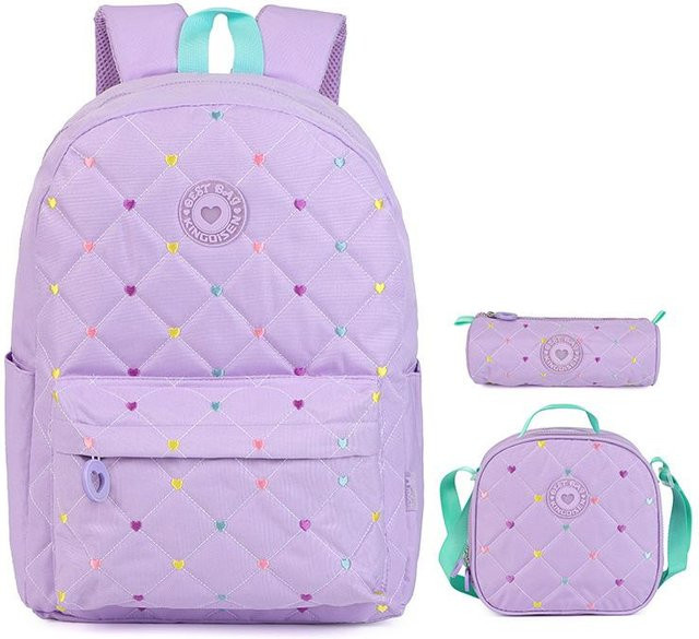 Schulranzen Set für Mädchen von Fancy Style Studio in Lila mit Brotdose und Federmäppchen - Bild 1