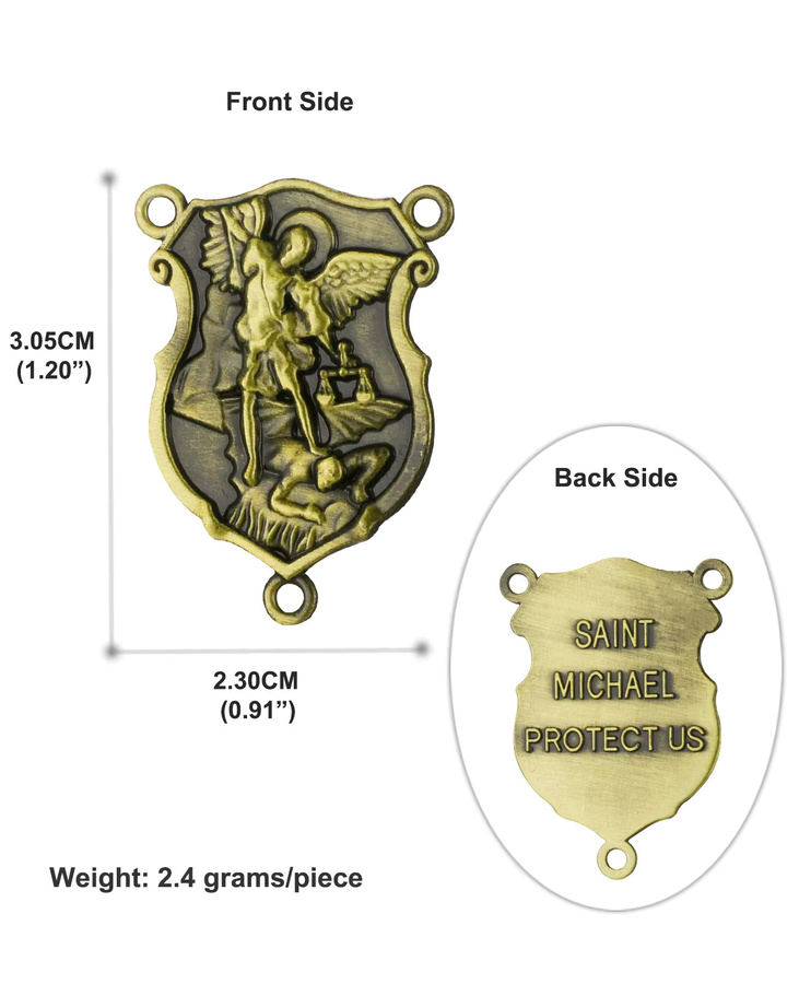 Medaille St. Michael Kreuzritter Schild, Messing, Gold, DIY Schmuck - Bild 3