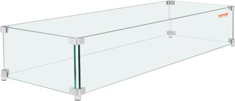 VEVOR Windschutz für Feuerstelle aus klarem gehärtetem Glas mit Aluminiumgestell, B/T/H: 96,5 x 26,7 x 15,2 cm - Bild 1