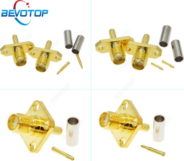 BEVOTOP 10er Set RP-SMA und SMA Weibliche Panel Stecker Crimp für RG174 RG316 LMR100 RF Stecker Vergoldet 50 Ohm in Gold - Bild 1