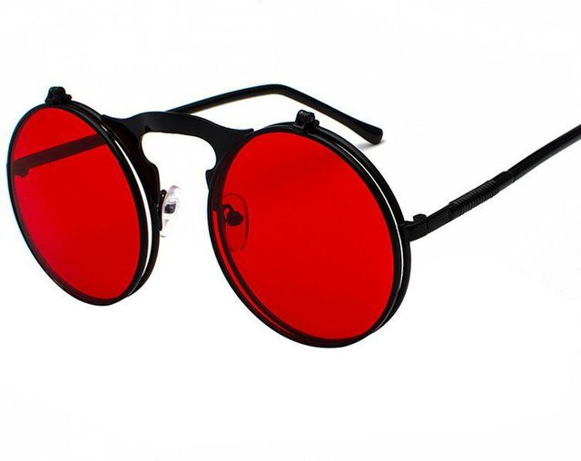 GlimmerGuild Brille, Runde Steampunk Brille, Vollrand, Metal, Black Red, Unisex - Bild 1