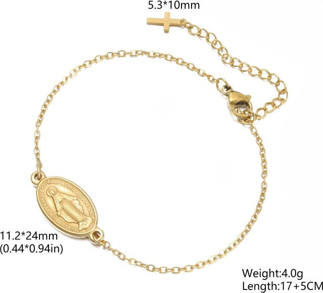 Armband Jungfrau Maria Kreuz Charm, Edelstahl, Perlenketten, Damen, 17-22 cm - Bild 1