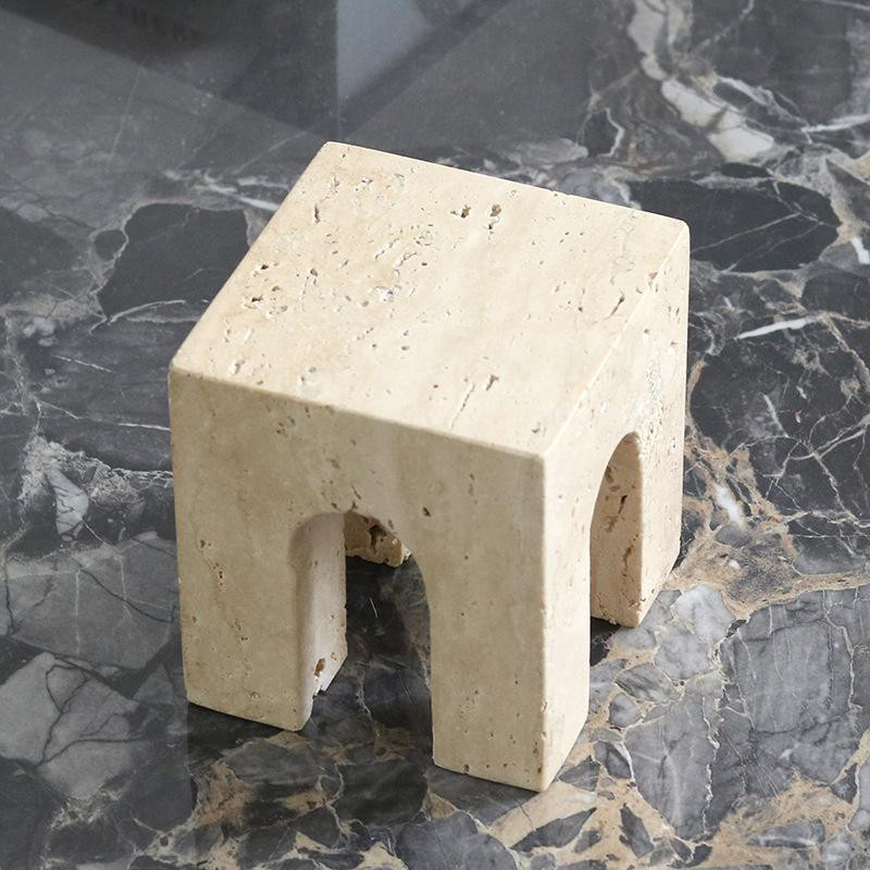 Dekorationsobjekt im Wabi-Sabi-Stil mit geometrischem Bogen in Beige, abstrakte Travertin-Imitation für deine Schreibtischdekoration, B/H/T: 16,0 x 10,0 x 2,0 cm - Bild 3