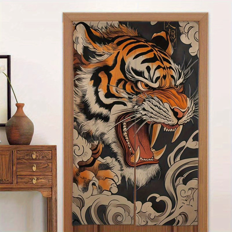 VIKAMA Japanischer Vorhang mit Tiger-Motiv in Multicolour als dekorativer halber Türvorhang für Badezimmer und Eingangsbereiche - Bild 3