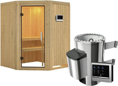 Karibu Sauna Wolmar für 3 Personen mit 3,6 kW Saunaofen und externer Steuerung, beige - Bild 1