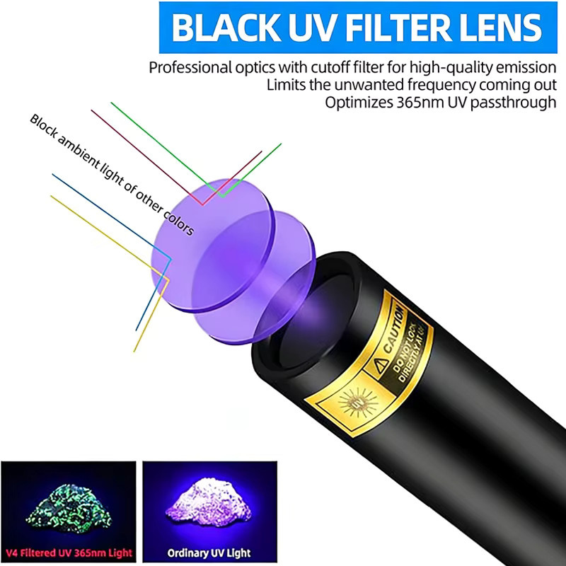 Heinast Mini UV-Taschenlampe Schwarzlicht 365nm/395nm aufladbar in Schwarz - Bild 4