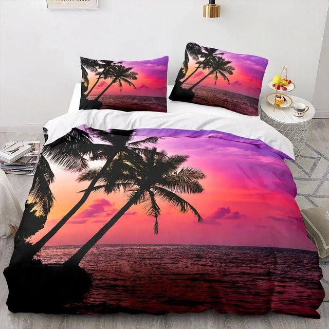 Lodestar Bettwäsche-Set mit Meerblick Kokosnuss Motiv, Mikrofaser, Pink, B/H: 173 x 218 cm - Bild 1