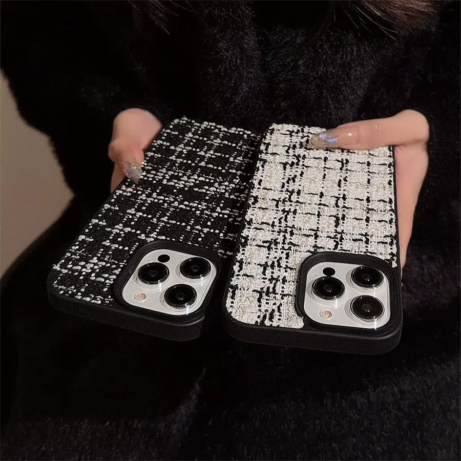 Potdemiel Luxuriöse Tweed-Karo Handyhülle mit gewebtem Muster für iPhone 17 16 15 14 13 12 11 Pro Max Plus, stoßfeste Hartschale, Multicolour - Bild 2