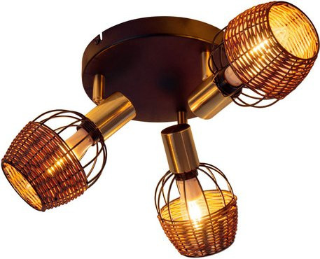 Näve Deckenrondell Corbis 3-flammig aus Metall und Rattan in Schwarz, Durchmesser: 38 cm, Höhe: 10 cm - Bild 2