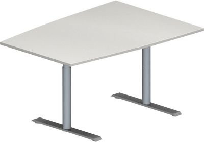 Schäfer Shop Genius Konferenztisch MODENA FLEX in Tonne mit T-Fuß Rundrohr, höhenverstellbar, Farbe: lichtgrau/weißaluminium, B: 140 cm, T: 100 cm, H: 65-85 cm - Bild 1