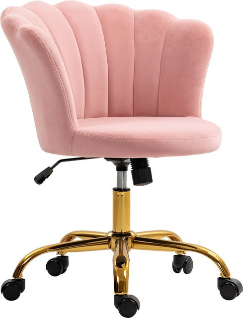 HOMCOM Samt Bürostuhl in Rosa mit Petal-Dossier, höhenverstellbarer Muschelstuhl mit Wippfunktion und drehbarem Sitz - Bild 1