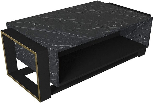 Couchtisch Comebi in Schwarz mit Marmor-Optik und Gold-Details, rechteckig, Breite: 106,4 cm - Bild 1