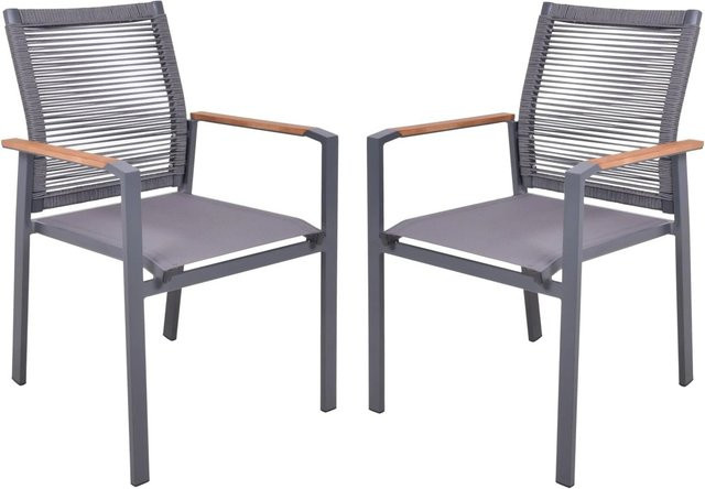 DELUKE Gartenstuhl 2er Set KURT Stapelstühle aus Teakholz und Aluminium in Braun, wetterfeste Outdoor Essstühle mit Armlehnen - Bild 1