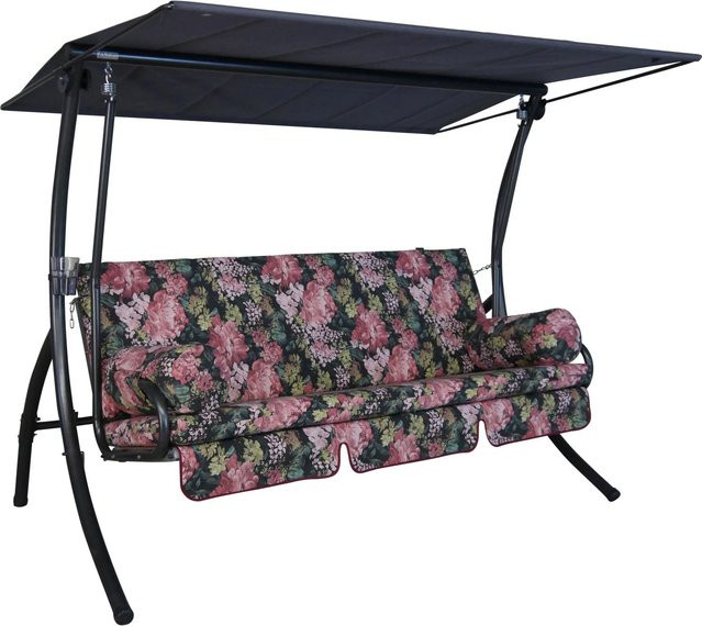 Angerer Freizeitmöbel Hollywoodschaukel Dream 3-Sitzer mit Auflagen und Sonnendach, Blumen, Schwarz/Rot/Mehrfarbig, B/T/H: 240 x 145 x 160 cm - Bild 1