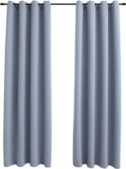 vidaXL Verdunkelungsvorhänge mit Metallösen aus Polyester, 2 Stück, Grau, B: 140 cm, H: 245 cm - Bild 1