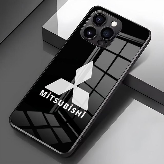 JDM B-B-MitsubishiES Handyhülle mit Glasabdeckung für iPhone 17 Pro Max 16 15 14 13 11 X Xs Xr 8 7 Plus in Schwarz - Bild 1