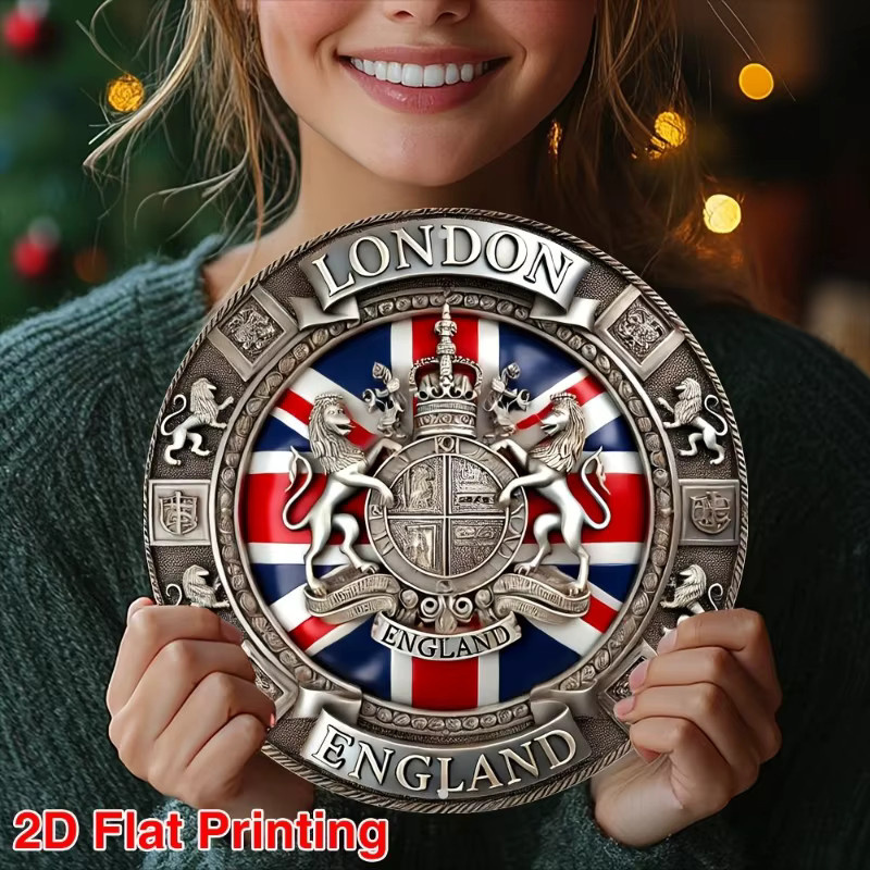 Rundes Aluminium-Wandschild von Potdemiel im Vintage-Stil mit Union Jack-Design in Rot und Blau - Bild 4