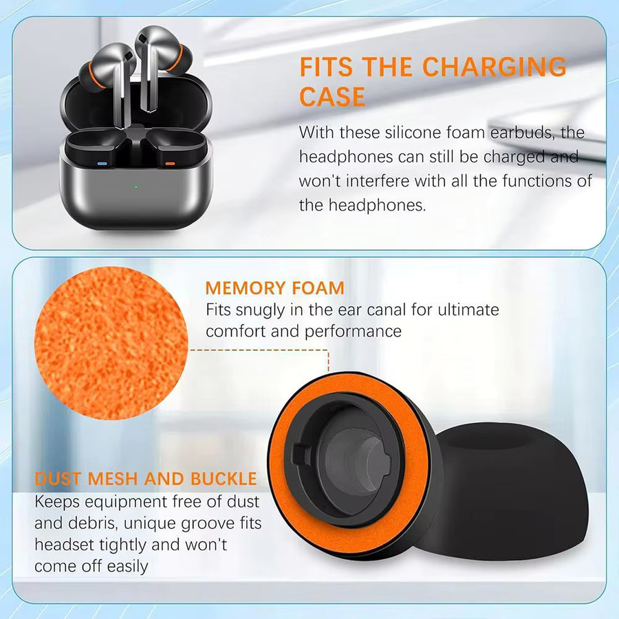 XDcase Silikon-Ohrstöpsel Ersatzset für Samsung Galaxy Buds3 Pro, In-Ear Kopfhörer-Aufsätze, 3 Paare in den Farben Weiß und Orange, Größen S/M/L - Bild 5