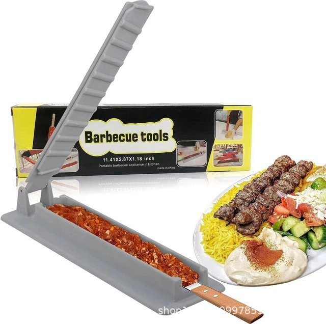 Einreihiger Kebab-Maker aus Kunststoff zur Herstellung von Grill-Fleischspießen für Camping und BBQ - Bild 1