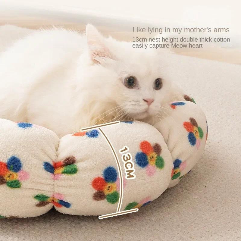 Rundes Blumennest für Katzen und Hunde aus weichem Coral Fleece und Baumwolle, rutschfest und warm - Bild 2