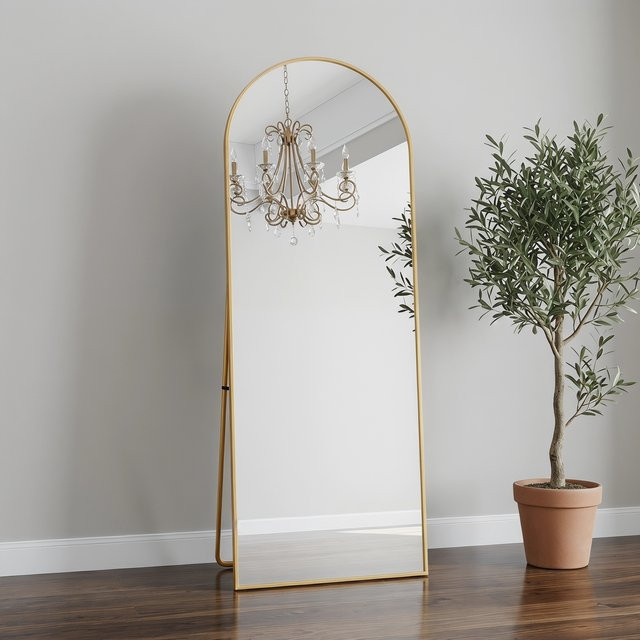 Superaly Ganzkörperspiegel mit Aluminiumrahmen als stehender Bodenspiegel in Gold, Höhe: 162 cm, Breite: 53 cm - Bild 1