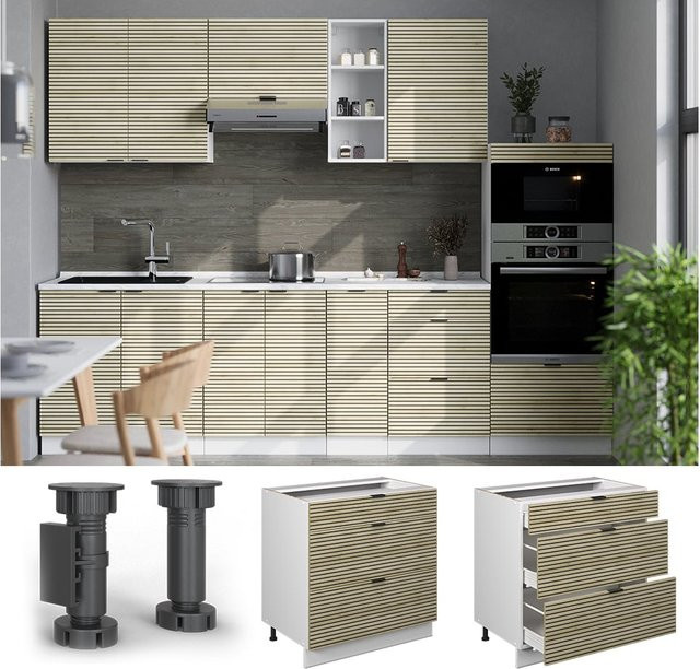 Vicco Schubladenunterschrank Fame-Line in Weiß Eiche mit Arbeitsplatte in Anthrazit, Breite: 80 cm - Bild 1