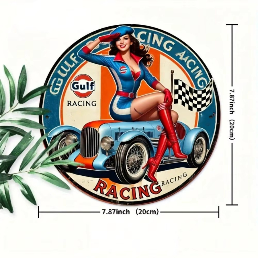 CIFBUY Gulf Racing Metall-Blechschild Retro Wanddekoration Mehrfarbig, Durchmesser: 20,32 cm - Bild 2