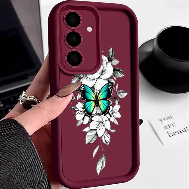 Handyhülle mit Schmetterlingsdruck für Samsung Galaxy S24 S23 S22 Ultra S21 FE A55 A54 A15 5G aus TPU in Multicolour - Bild 1