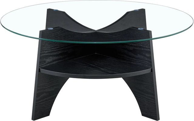 okwish Beistelltisch mit Sicherheitsglas und Fächergestell in Schwarz, rund, B: 80 cm, T: 80 cm, H: 36 cm - Bild 1