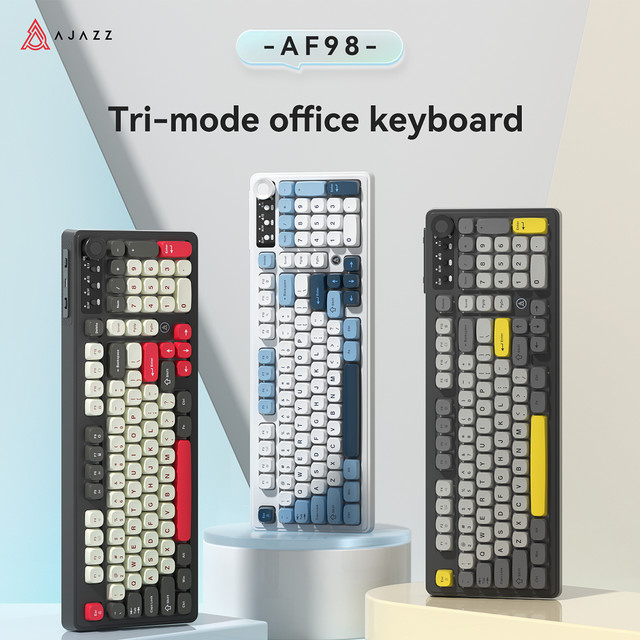 Ajazz AF98 Mechanische Tastatur mit RGB-Beleuchtung, kabellos oder kabelgebunden, 98 Tasten, Schwarz/Mehrfarbig - Bild 1