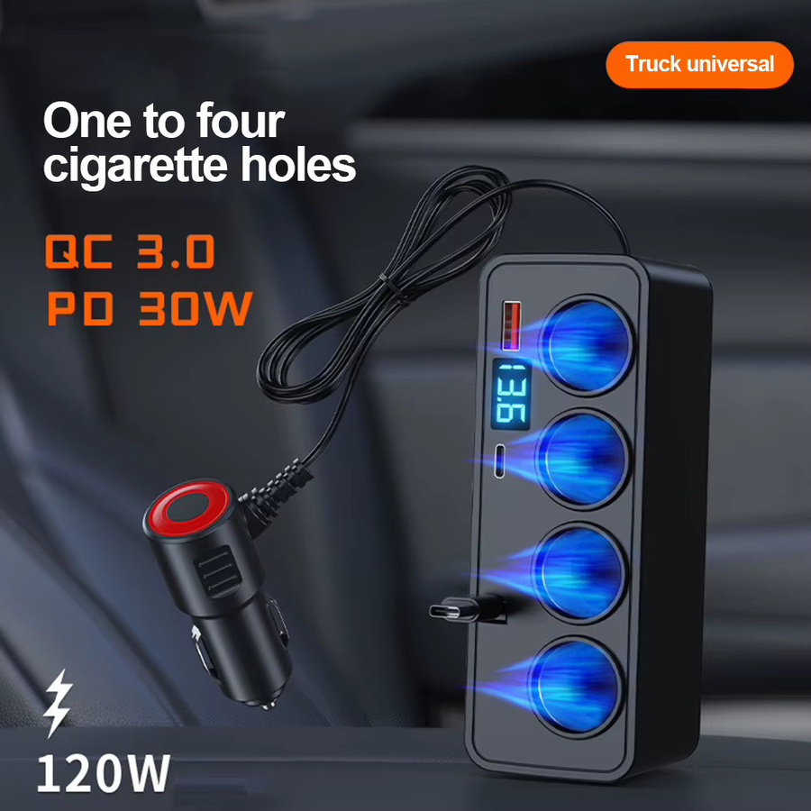 kebidumei Auto Ladegerät Splitter mit 120W Leistung, Multi Ports PD30W und QC3.0, Zigarettenanzünder Adapter in Schwarz - Bild 2