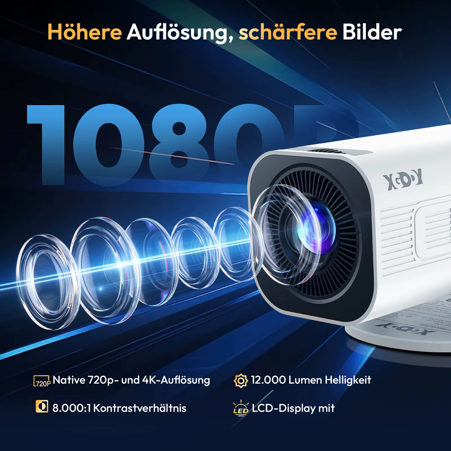 XGODY Mini Beamer Projektor mit 300 ANSI, 4K Unterstützung, Android, Wifi6 und Bluetooth 5.2 in Weiß - Bild 3