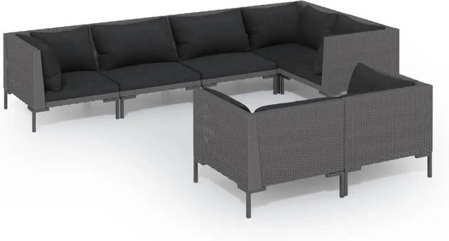 vidaXL 7-teiliges Garten-Lounge-Set in U-Form aus Poly-Rattan mit Kissen in Dunkelgrau und Schwarz - Bild 1