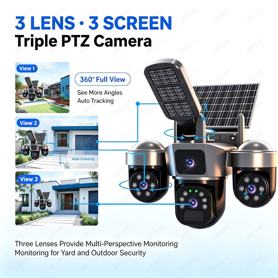 DiFang 4G SIM-Karte Solar CCTV PTZ Außen-WLAN-Kamera mit Menschenerkennung, PIR, Sirene und Solarleuchte - Bild 2