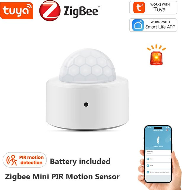 Tuya Zigbee Mini PIR Bewegungsmelder Infrarot Sensor für Sicherheit und Alarm in Weiß, kompatibel mit Alexa, Amazon und Google Home - Bild 1