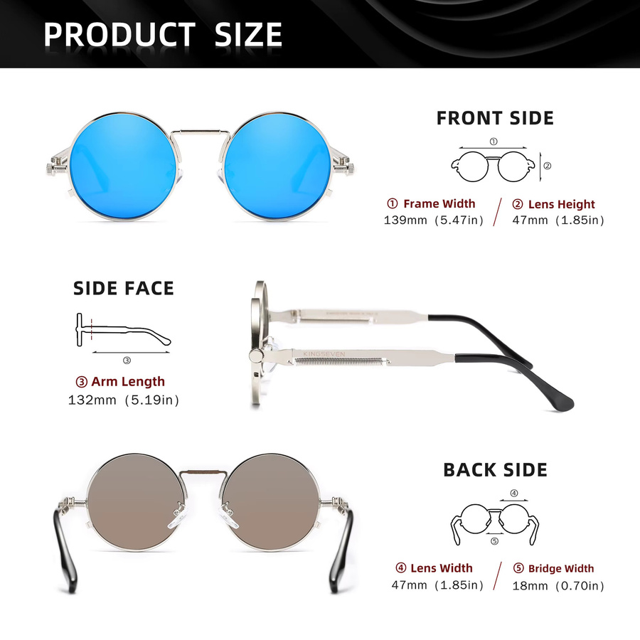 KINGSEVEN Sonnenbrille, Steampunk, rund, Vollrand, Edelstahl, Unisex, polarisiert - Bild 2