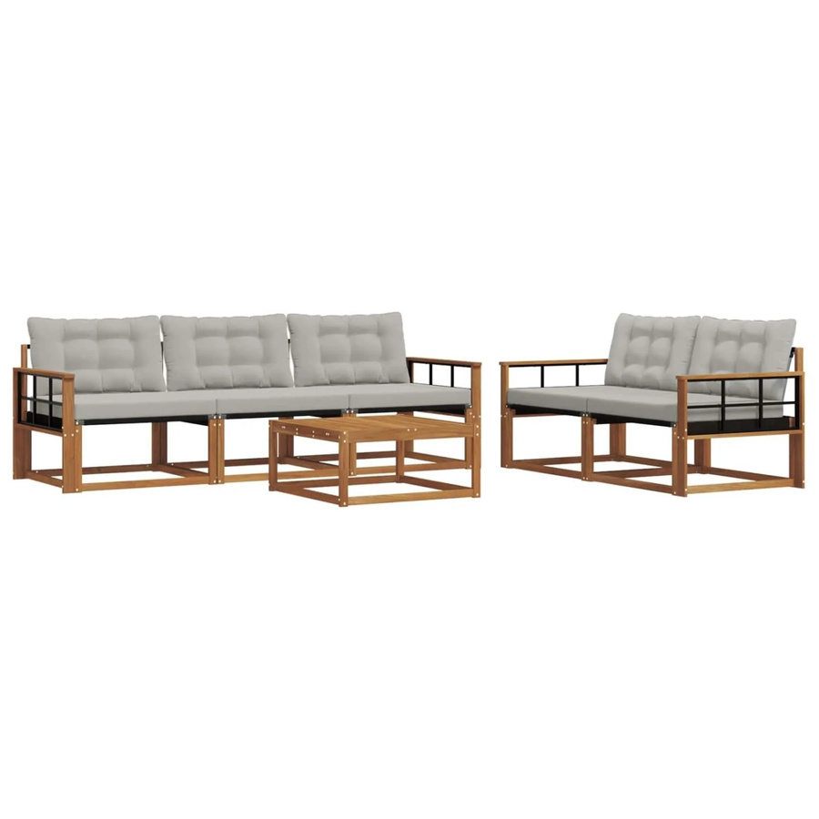vidaXL Outdoor-Sofagarnitur 6-teilig aus Akazienholz und Textilene in Natur und Grau mit Kissen - Bild 2