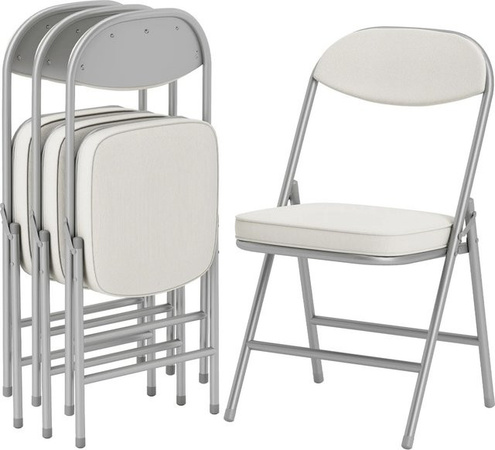 HOMCOM Klappstuhl aus Cord und Stahl in Weiß, B: 48,5 cm, T: 45 cm, H: 82 cm