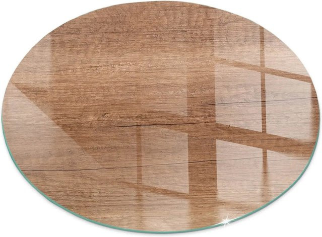 Tulup Glasplatte für Kamin und Kaminofen mit natürlichem Holzmuster, rund, Braun, Durchmesser: 50 cm - Bild 1