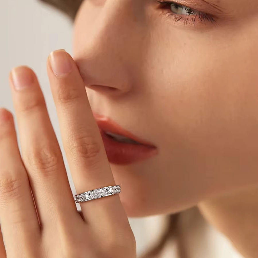 M-JAJA Eternity Moissanit Ehering, 925 Silber, Roségold vergoldet, Diamant, Damen - Bild 3