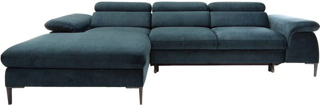 Vente-unique Schlafsofa Sepina in L-Form aus Samt in Marineblau - Bild 1