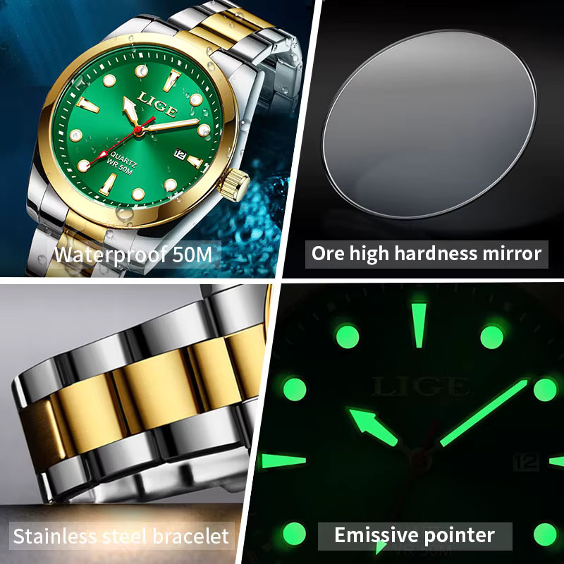 LIGE Armbanduhr Quarz, Edelstahl, Schwarz, 5 ATM, Herren - Bild 6