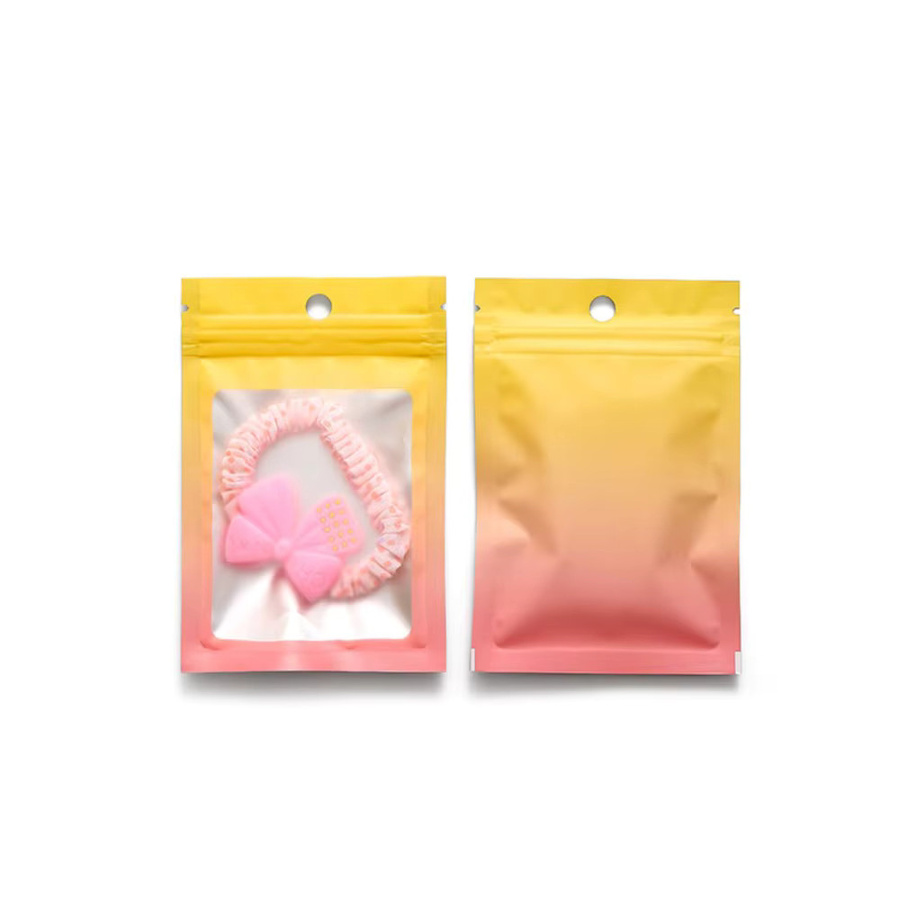 50 Stück wiederverschließbare Mylar-Beutel mit Farbverlauf und klarem Fenster, geruchsdicht, Multicolour (Pink und Purple), transparent - Bild 1